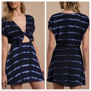 Tobi Navy Tie Dye Stripe Front Tie Island Dress